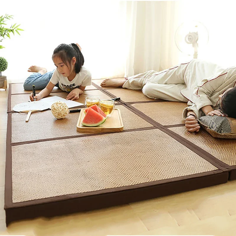 Foldable Rattan Mat, Comfortable Tatami Mattress, Yoga Sleeping Floor Mat, Foldable Tatami Flooring, 4.5cmThick Japanese Bedding