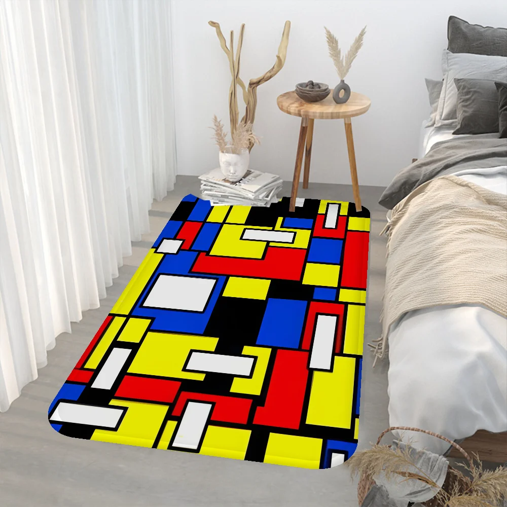 Retro Manic M-Mondrian Art Floor Mat Bathroom Mat Kids Room Bedroom Balcony Anti-Slip Doormat Living Room Bedside Rugs