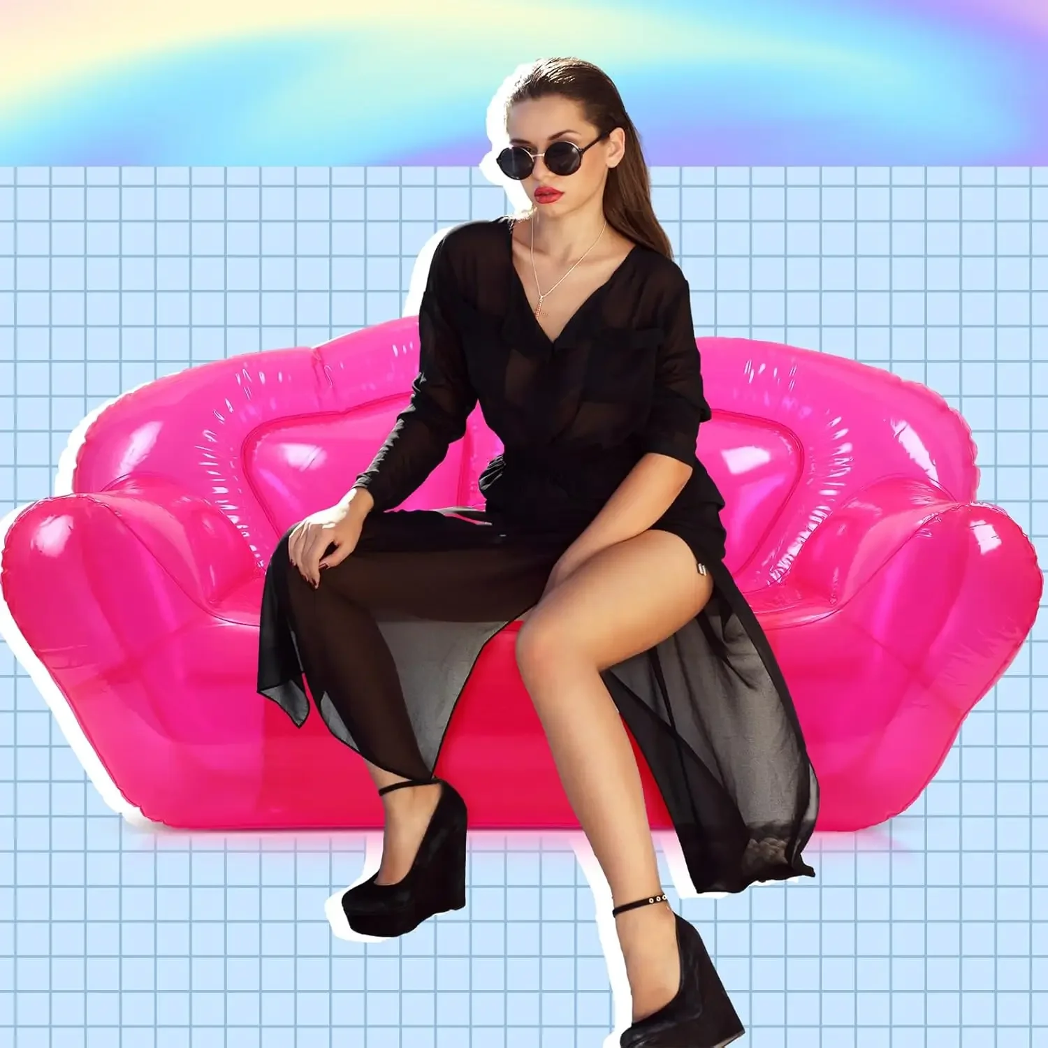 Inflatable Chair Blow Up Couches Transparent Inflatable Sofa Seat Yard Patio Portable Air Couch