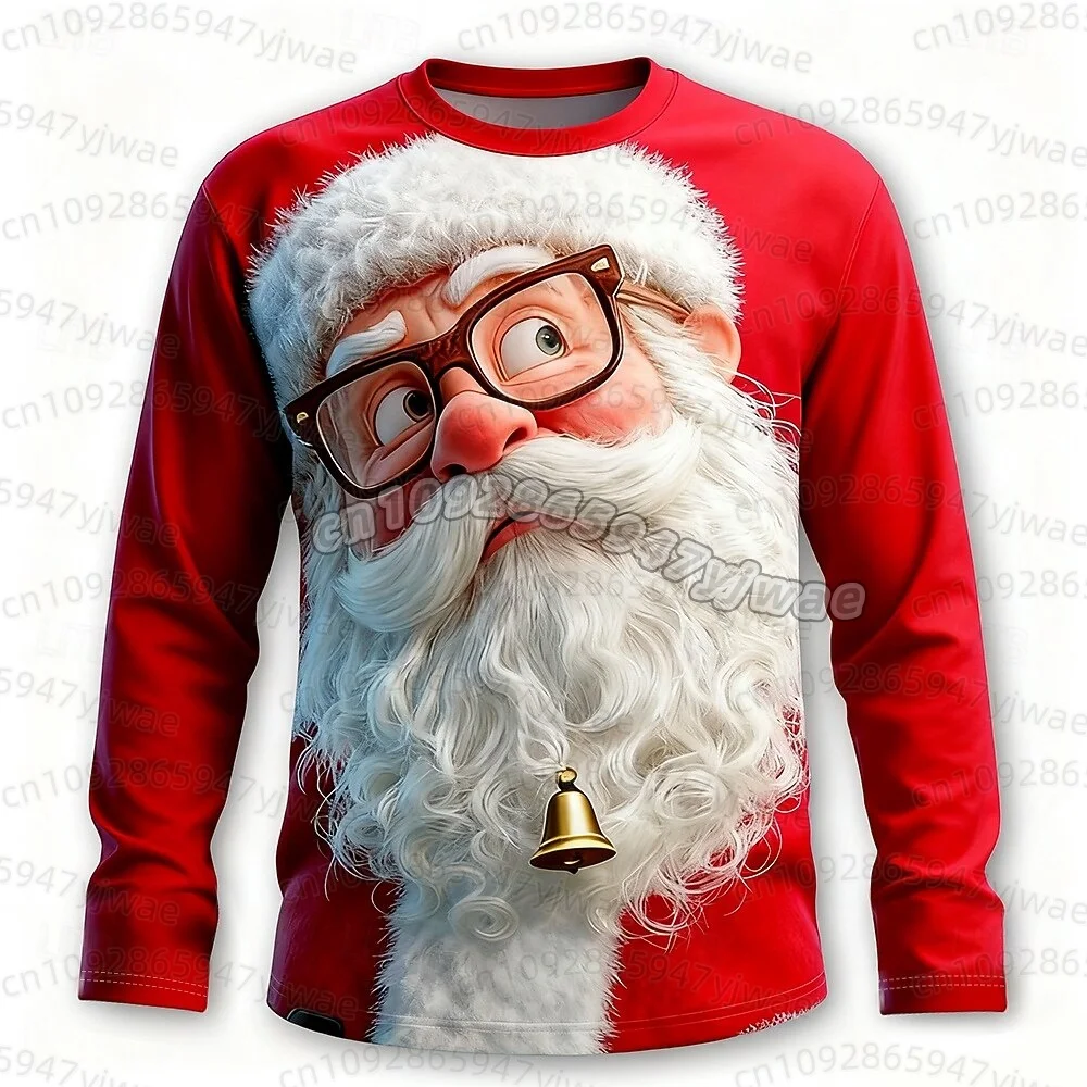 2026 Weihnachts-T-Shirts für Männer mit Weihnachtsmann-Print, Langarm-T-Shirt mit Rundhalsausschnitt, Trendige Streetwear für Weihnachtsfeiern, Herbst-T-Shirt für Männer und Frauen – Detail 13