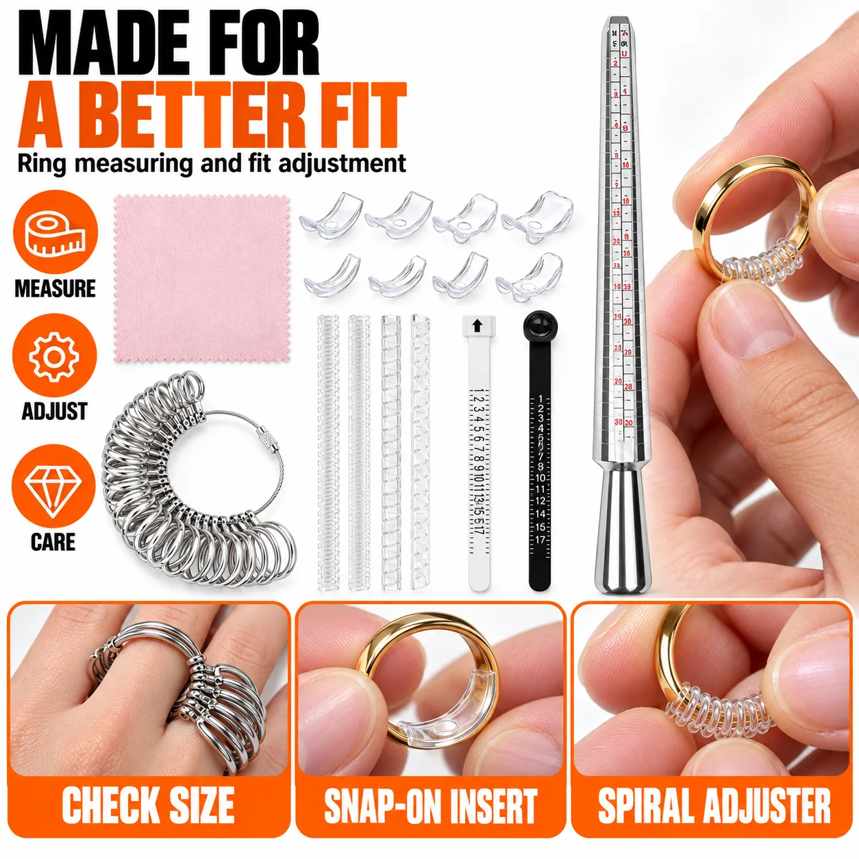 Ring Size Adjuster with Spring Coil and US Size Mandrel Measuring Tool Set - Durable Accurate Finger Gauge Kit for DIY Jewelry
