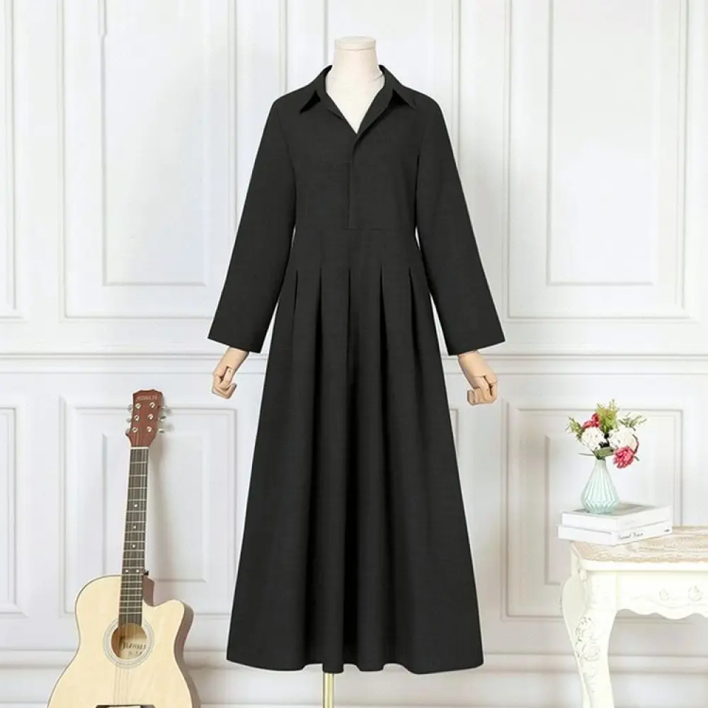 Fashion Women Long Dress Long Sleeve Polo Collar Loose Fit Solid Color Casual Comfortable Streetwear Spring Summer Outfits