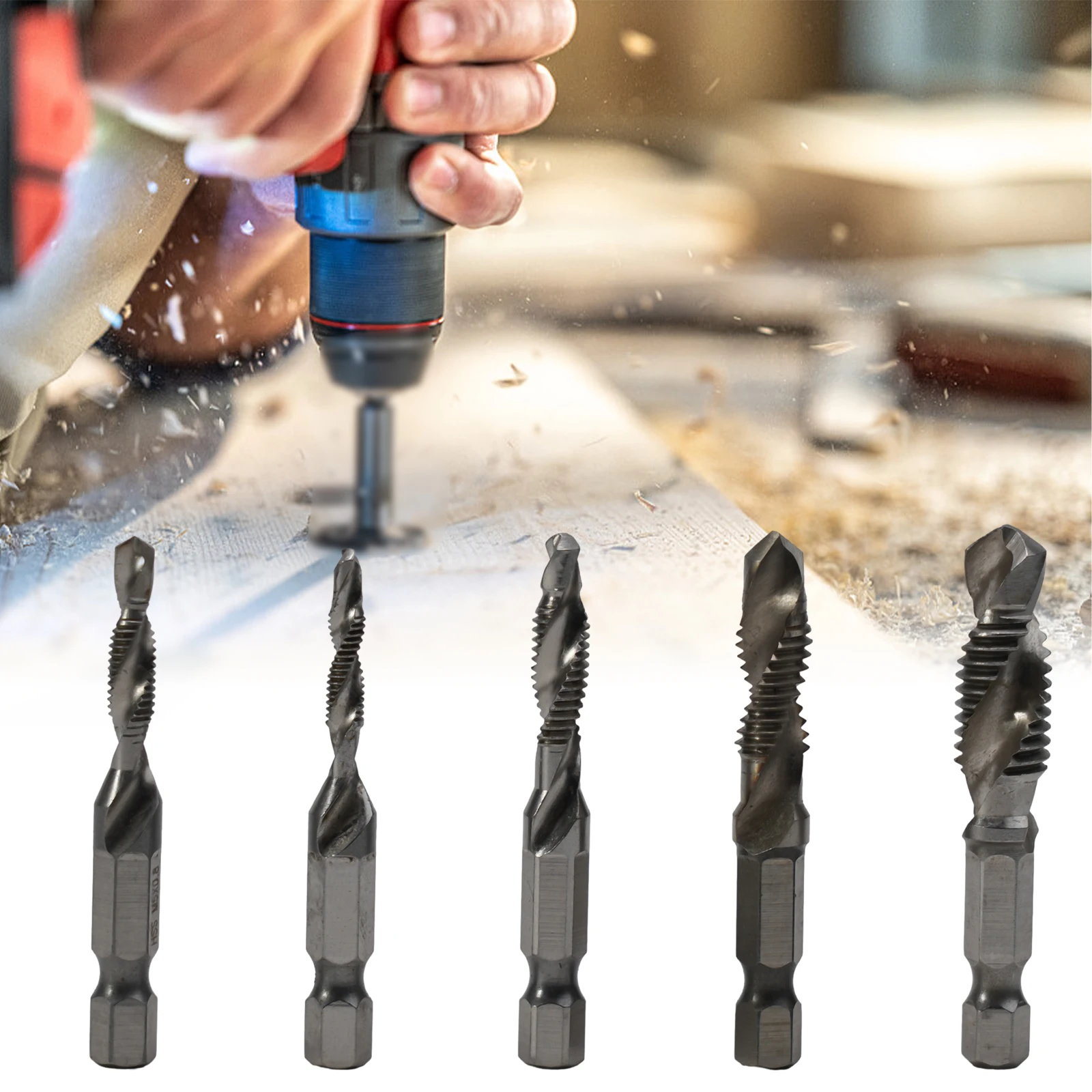Metric Tap Tap Drill Bit M4-M10 Silver Spiral Threaded Bit 5pcs Compound Tap Hex Shank For Electric Drill  Metric