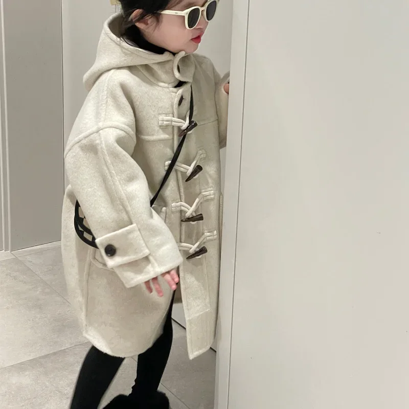 Children\'s Coats Korean Style Horn Button Hooded Fur Coat Winter Coat for Boys Girls Kids Jackets Baby Girl Winter Clothes