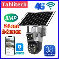 4K 8MP 4G Sim Card Solar Battery Camera Outdoor Wireless WiFi IP Cam Dual Lens Dual Screen Security Protection Surveillance CCTV