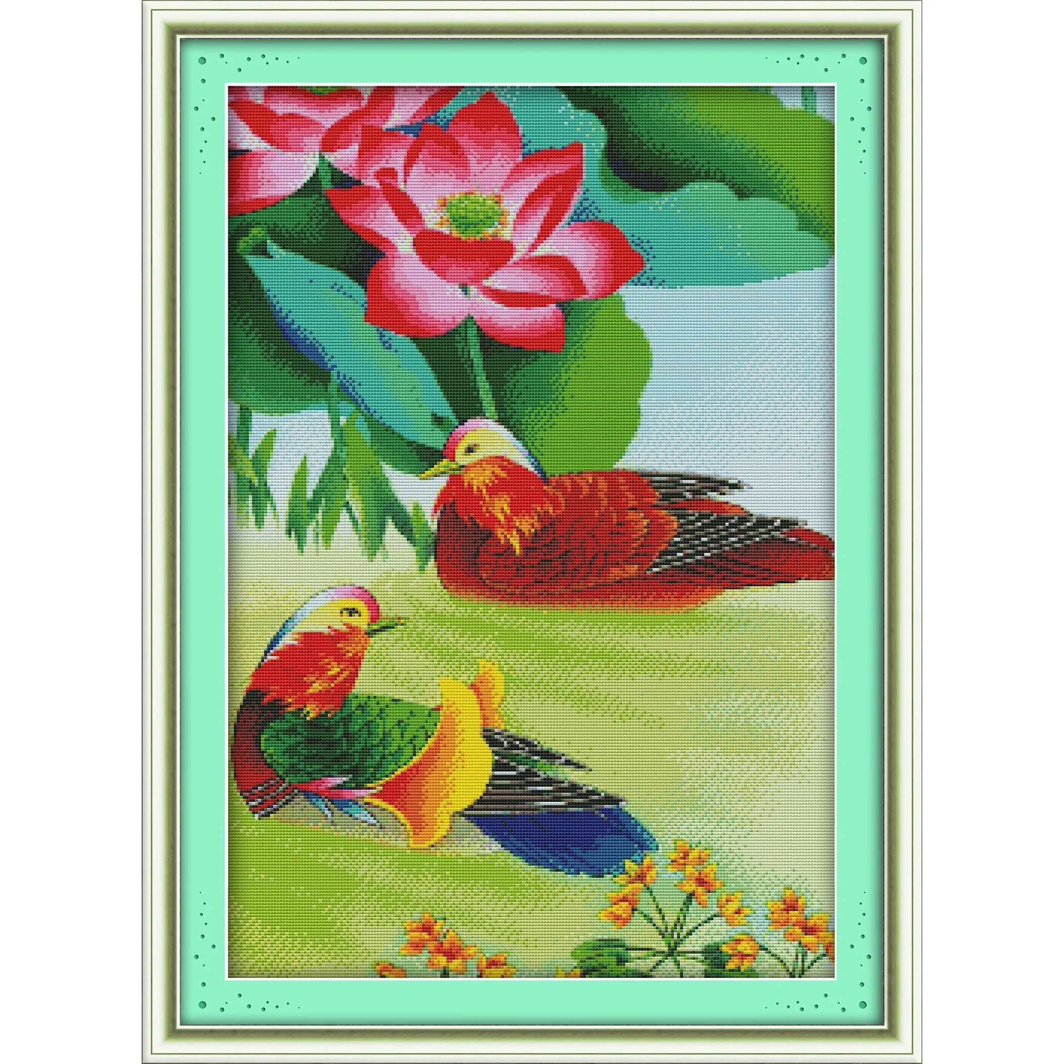

Soulgift News Pre-Printed Cross Stitch Kit, Stamped Aida Fabric with DMC Threads, Embroidery Kit - Mandarin Duck