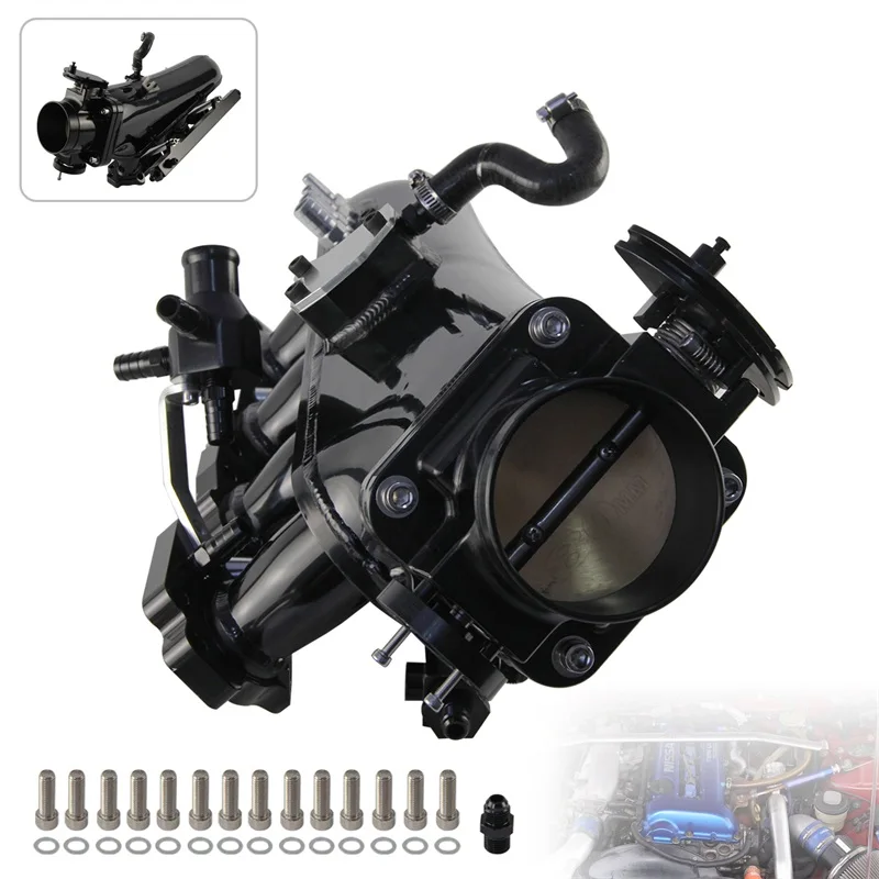 Intake Manifold +Fuel Rail 80mm +Throttle Body For Nissan Silvia SR20DET Chassis S14 95-98/S15 99-02 Aluminum Black/SIlver