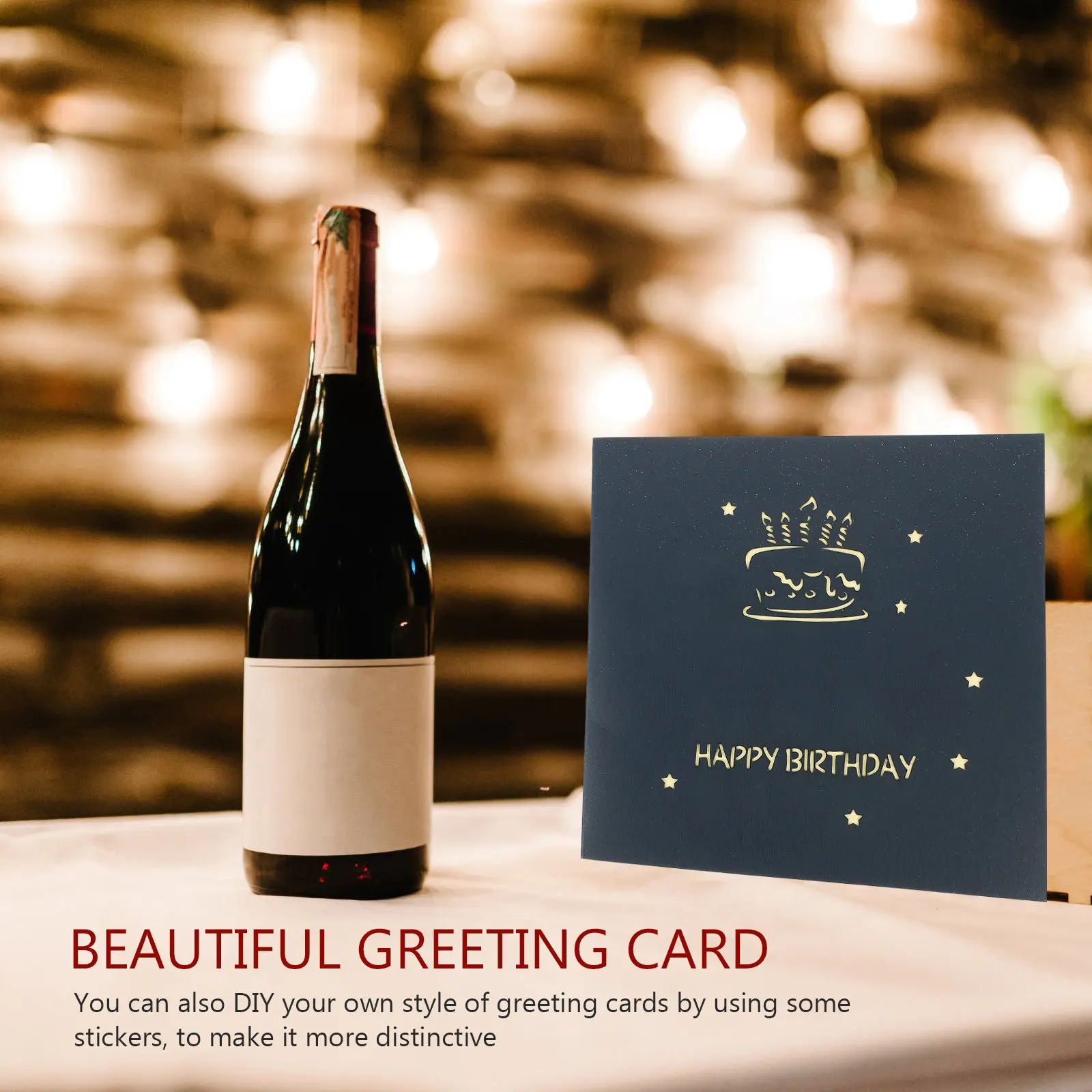 

Musical Birthday Card 3D Glowing Blessing Card with Envelop Sturdy Paperboard DIY Stickers for Family Friends Celebration