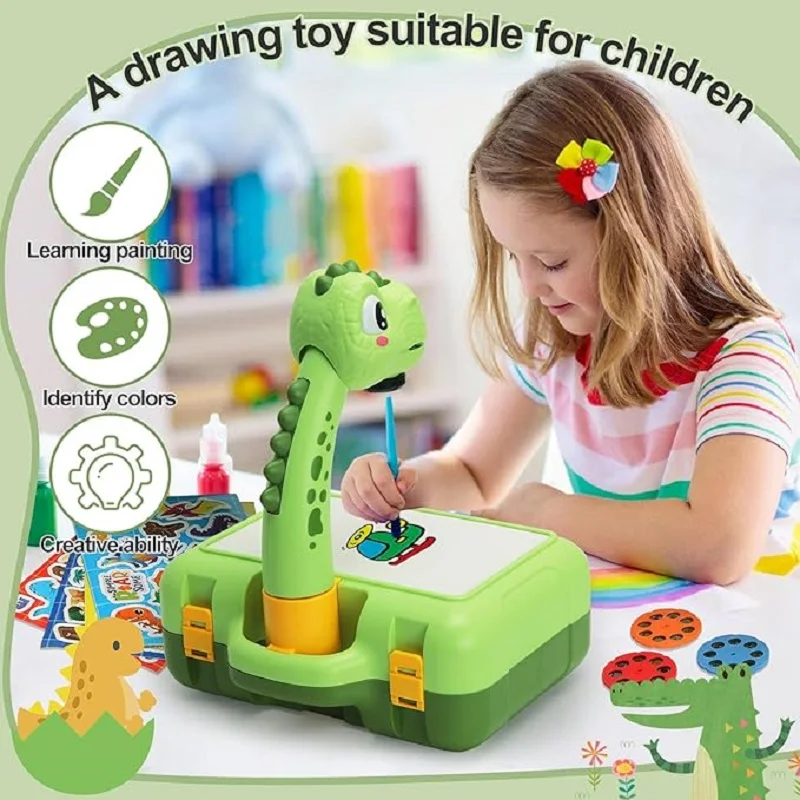 ชุดโต๊ะวาดภาพโปรเจคเตอร์สำหรับเด็กพร้อมดนตรีและกล่องเก็บของ ชุดวาดภาพเพื่อการศึกษาสำหรับเด็ก ของขวัญวันเกิด/คริสต์มาสที่ดีที่สุด