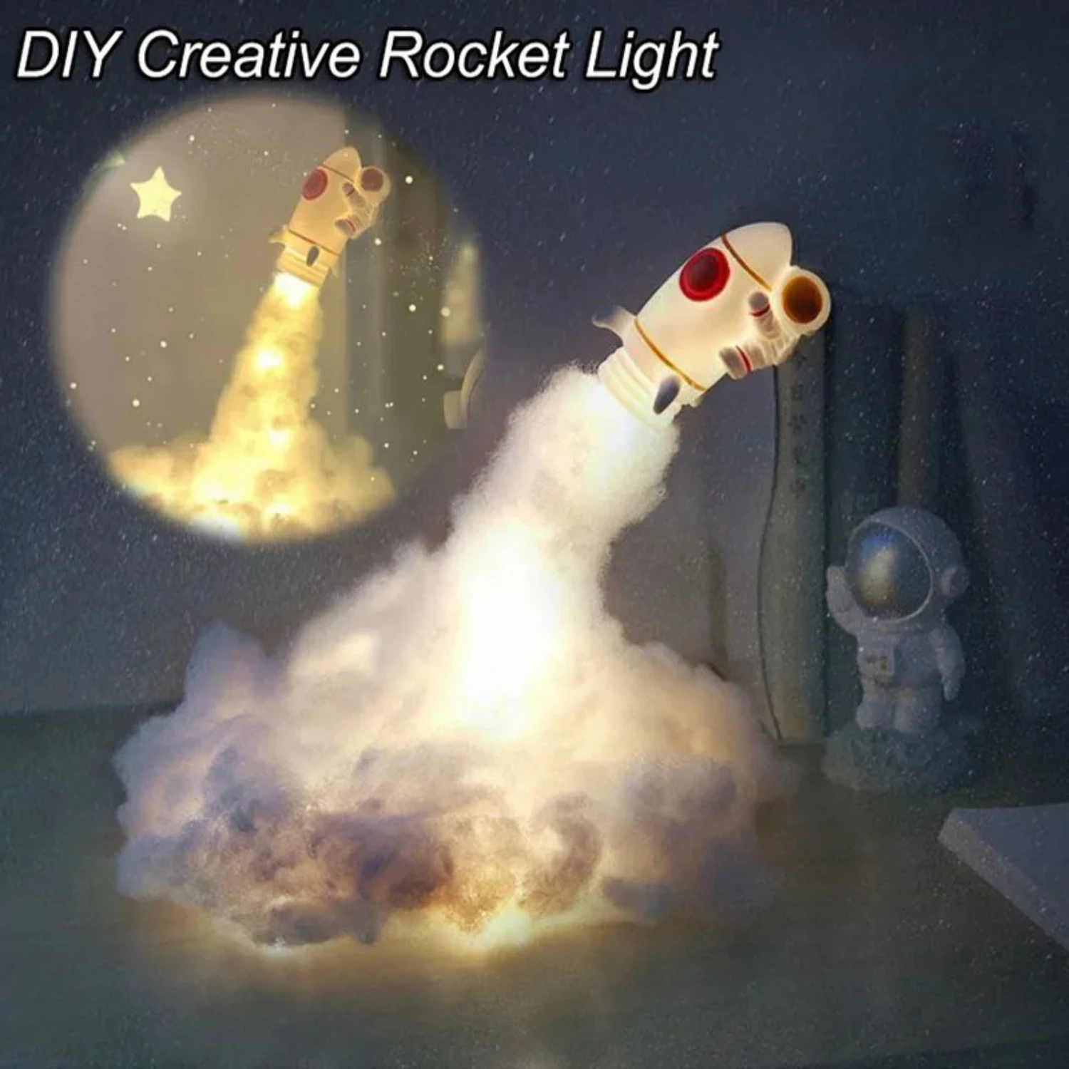 New Colorful DIY Creative LED Night Light Lamp with USB, Astronaut Rocket Design, Clouds Decor, Atmosphere Bedside Lamp - Perfec