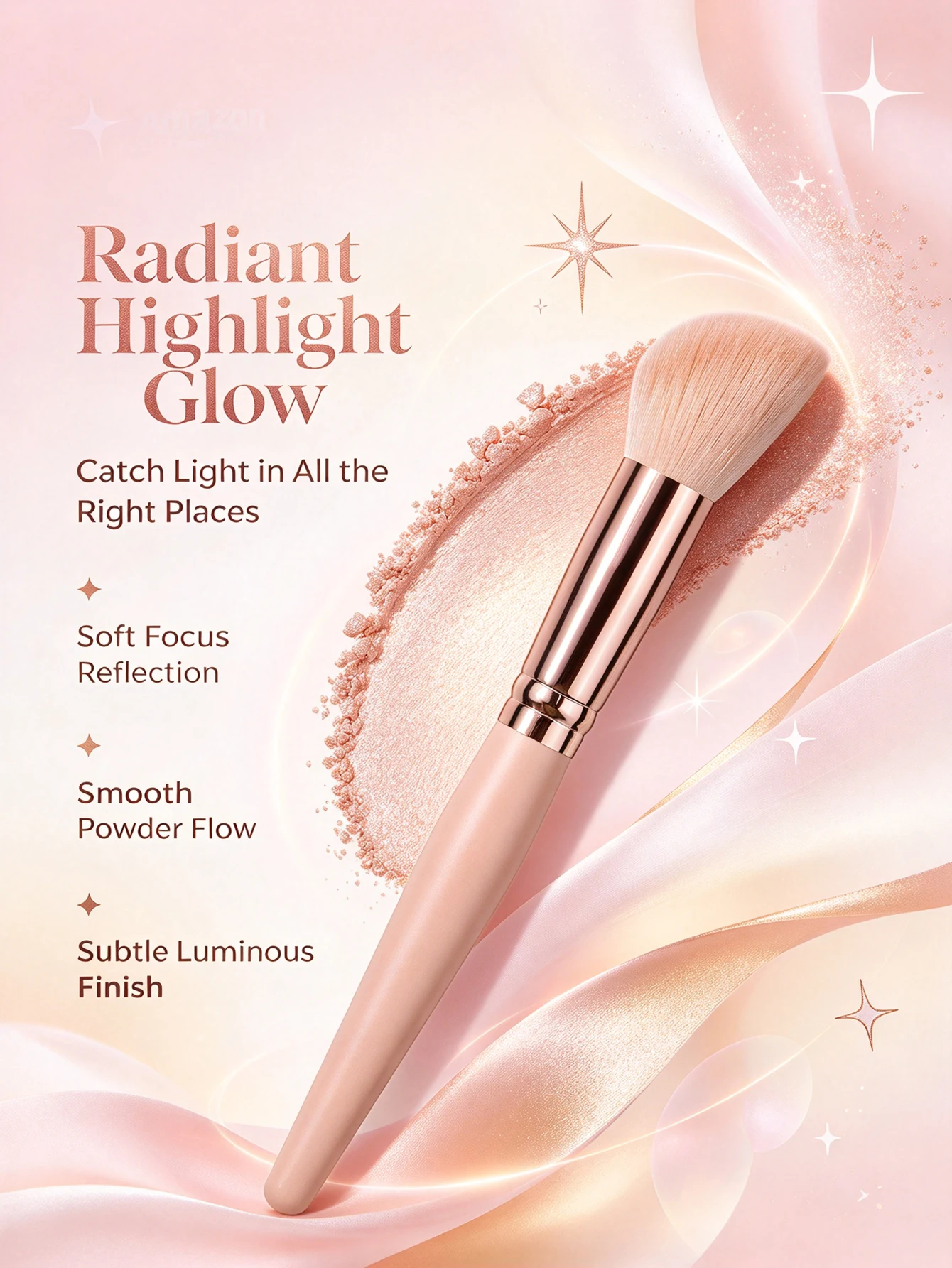 Angled Cosmetic Applicator Brush, Soft Synthetic Fiber Brush for Powder & Cream Blending, Multi-purpose Beauty Tool