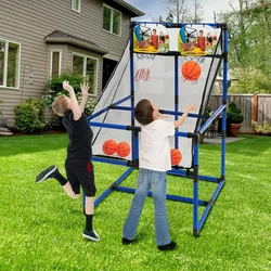 Mini cesta de baloncesto para niños de doble tiro con 4 pelotas y aire para niños mayores de 6 años