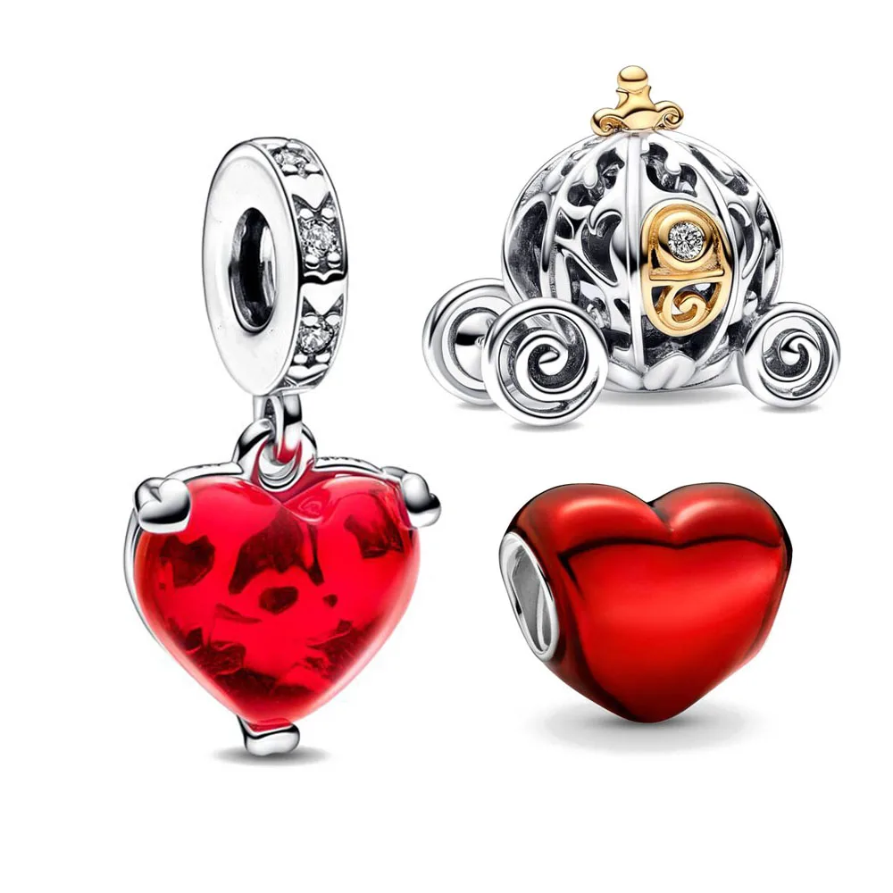 New 925 Sterling Silver Plated Red Heart Diy Bead Fit Original European Bracelets Jewelry Accessories For Women