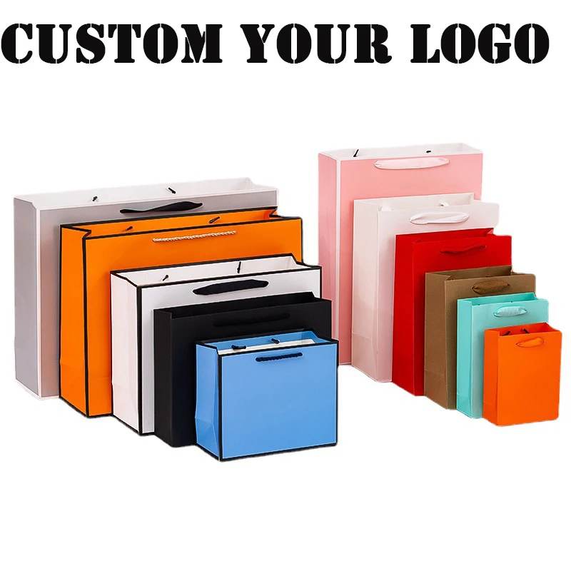 10 Pcs Free Custom Logo Black Paper Bag jewelry gifts package bag wedding gifts personization bag clothing shopping business bag