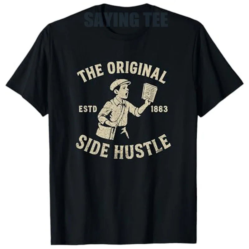 

Retro Newspaper Boy Graphic | Original Side Hustle Art T-Shirt Dream Chasers, Founders Novelty Gifts Inspire Fashion Vintage Tee