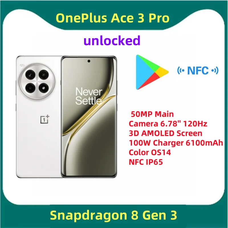 Global Rom Optional OnePlus Ace 3 Pro 5G Smart Phone 6.78'' 120Hz 3D AMOLED Screen 100W Charger 6100mAh Color OS14 NFC IP65