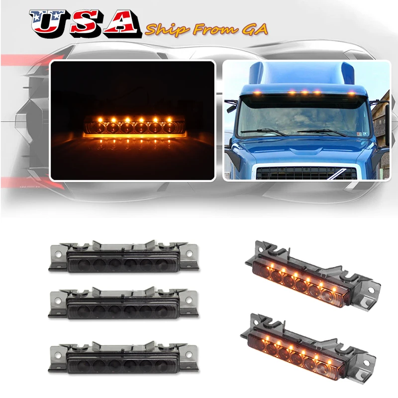 

5 шт. светильник для кабины, грузовика, прицеп, маркер кабины, верхняя янтарная линза, ходовые огни на крыше, светоотражающие фонари для грузовиков 2004 VN/2003-2020 VNL