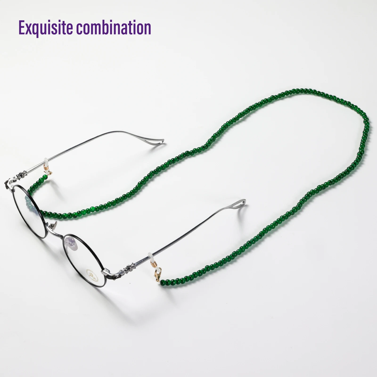 Modische jadegrüne Perlen-Brillenkette – stilvoller Brillenband für Sonnenbrillen, Lesebrillen und Korrektionsbrillen – Detail 6