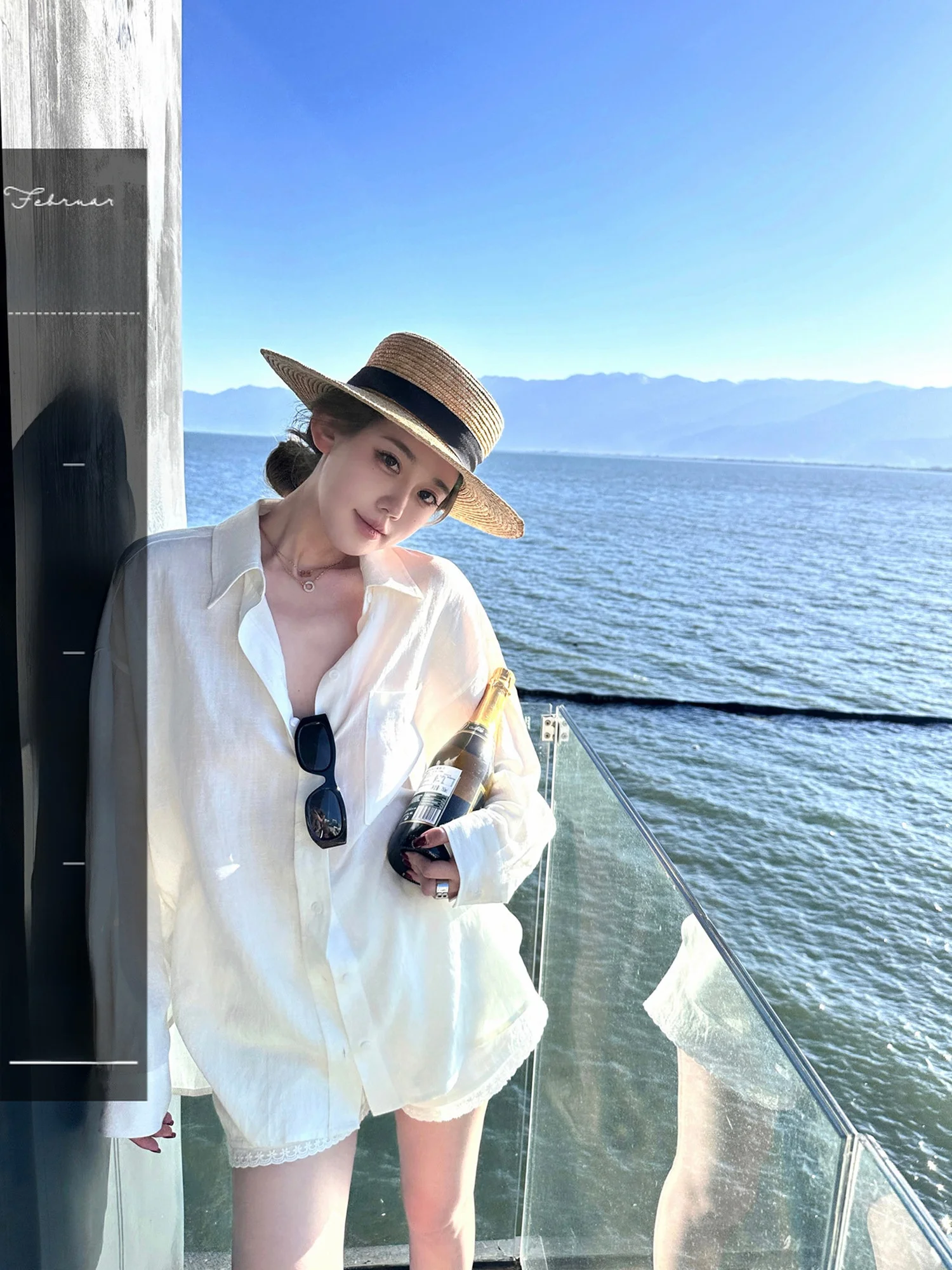 

Linngs Lazy Summer Sun Protection Silk Linen Loose Long Sve irt Breathable Casual Sle Women's Mid-Length irt