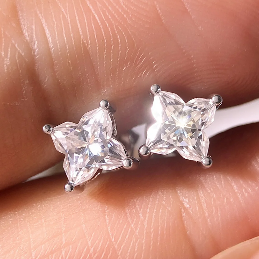 OEVAS 4/5mmMoissanite Clover Stud Earrings for Women 100% 925 Silver Lily Cut Lab Diamond Wedding Party Fine Certified Jewelry view 4
