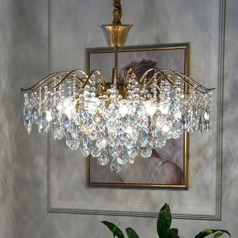 Modern Luxury French Crystal Pendant Lamp Lustre Fixture Living Room Ceiling Chandeliers Dining Table