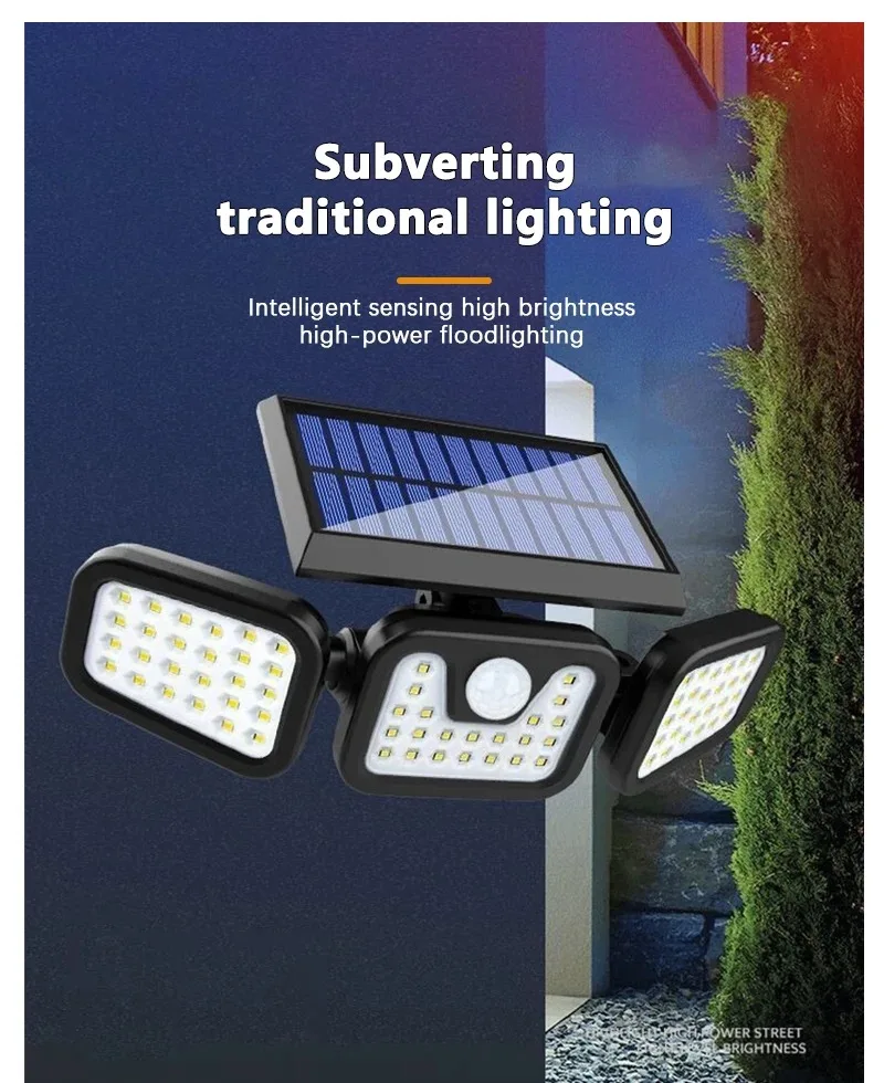 LED solar outdoor wall lamp has IP65 classification of waterproof. The wall lamp can rotate freely and has human body sensor.