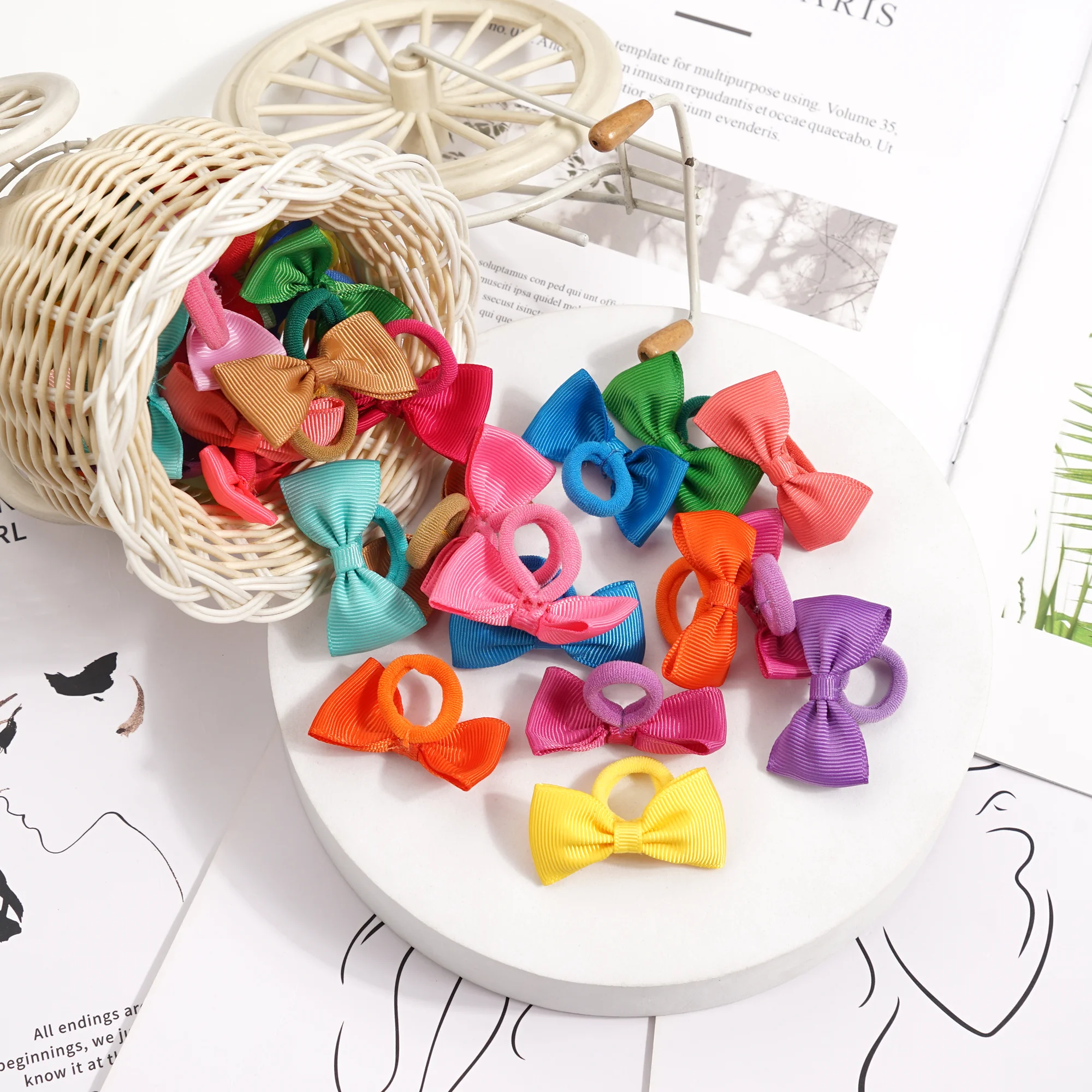 40/80pcs Baby Girls Hair Ties 2inches Hair Bows Rubber Band Ribbon Hair Bands Ropes for Infant Children Gift 40 Colors