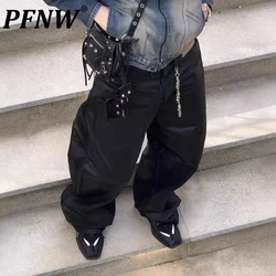 PFNW High Quality Reversed Wide Leg Straight Leg Brushed Wax Jeans For Men Niche Design Denim Baggy Pants Tide Trousers 28W5561