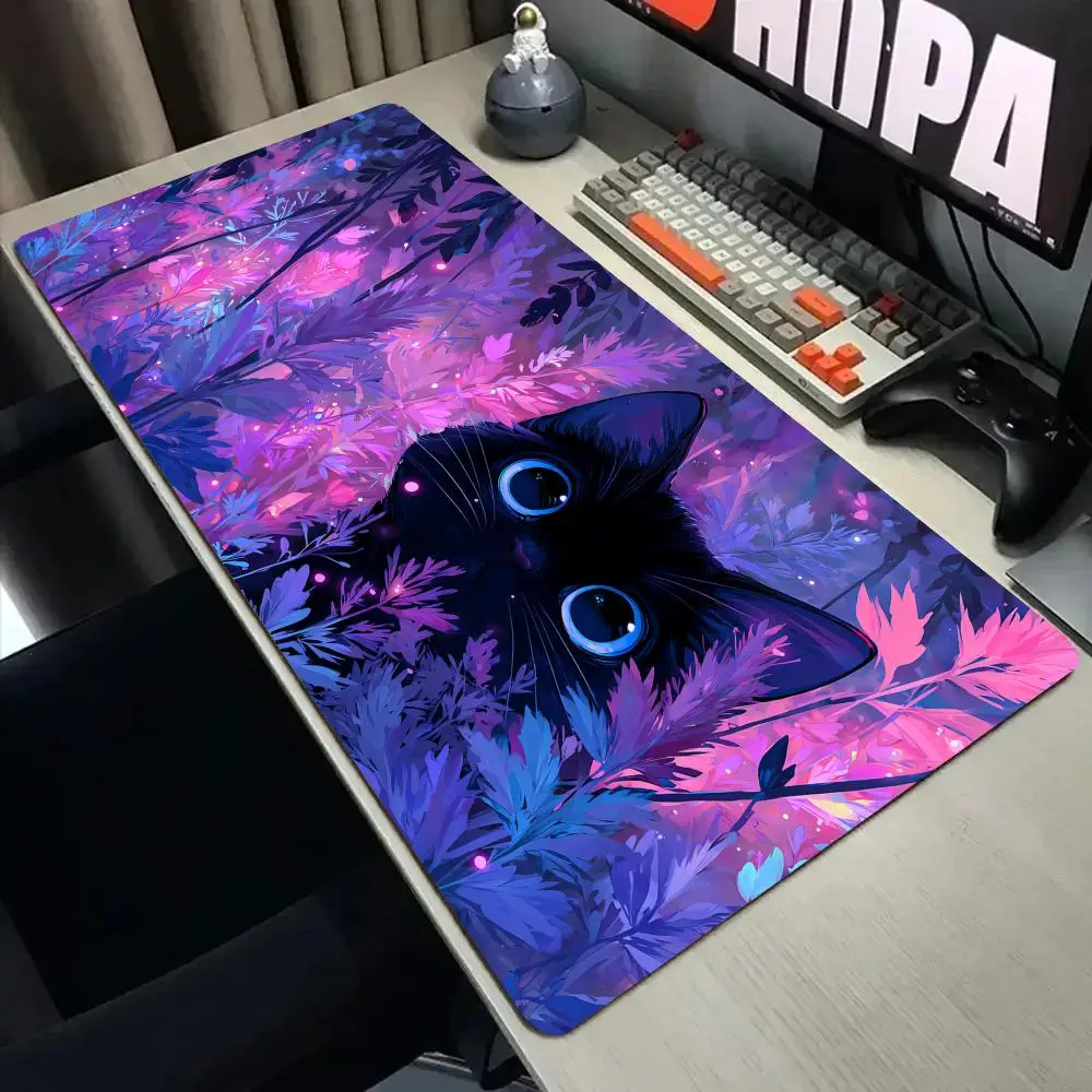 Neon-style cute cat large Mouse Pad Desk Mat with Stitched Edge Non-Slip gaming mats pc accessories keyboard desk pad mauspad