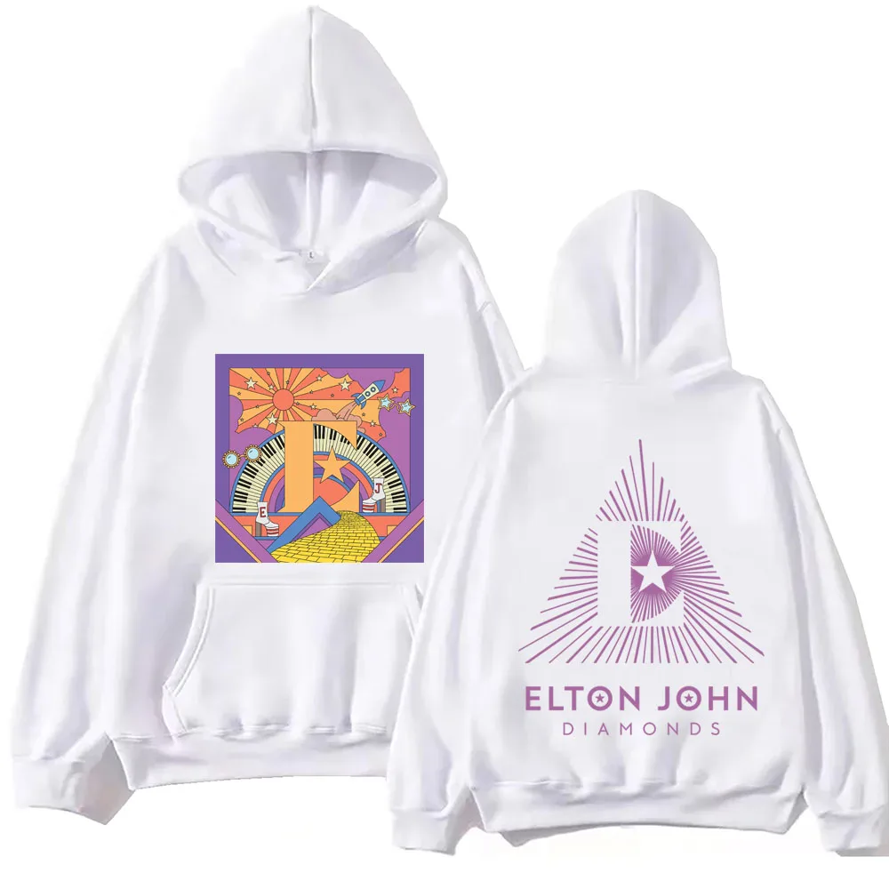 Capuz de manga comprida de diamantes Elton John Tops moletom casual para fãs de música, presente para primavera e verão 2024