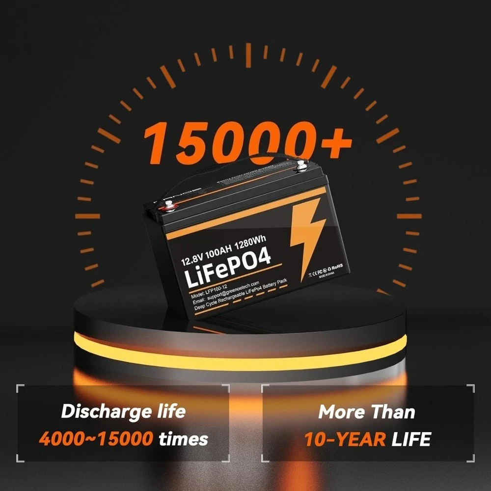 12V 100Ah LiFePO4 Battery Group 31 with 100A BMS, 15000+ Cycles Lithium Battery for Solar, RV & Marine