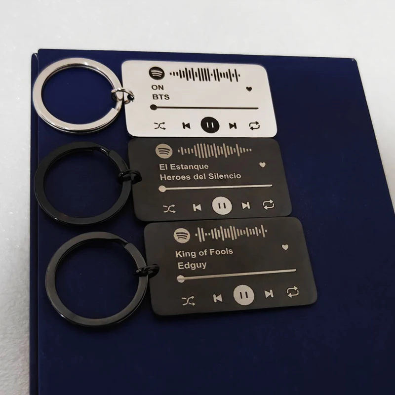 Custom Spotify Code Pendant Keychain Custom Laser Engraved Playback Page Keychain Personalized 304L Stainless Steel Couples Gift