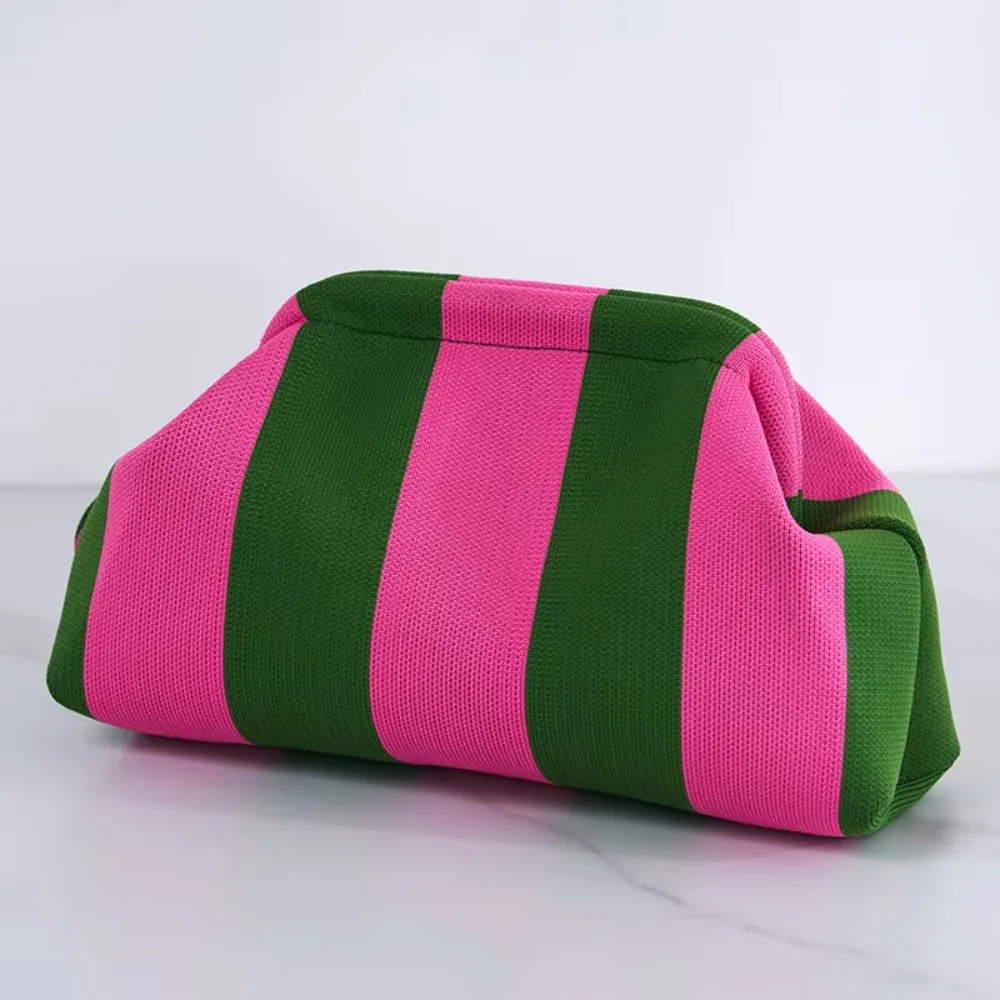 Summer Beach Clutch Bag Women Woven Crochet Handbag Dumpling Clutch Ruched Cloud Shape Colorblock Casual Fashion Purse