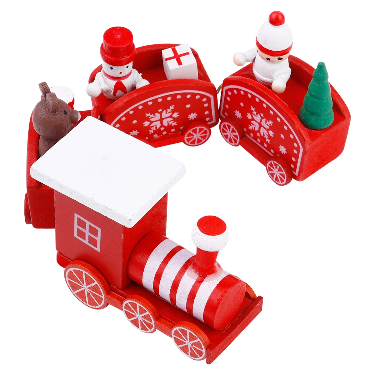 Festive Wooden Train Decor Christmas Tabletop Ornament Xmas Desktop Adornment for Holiday Party Kids Celebration Craft