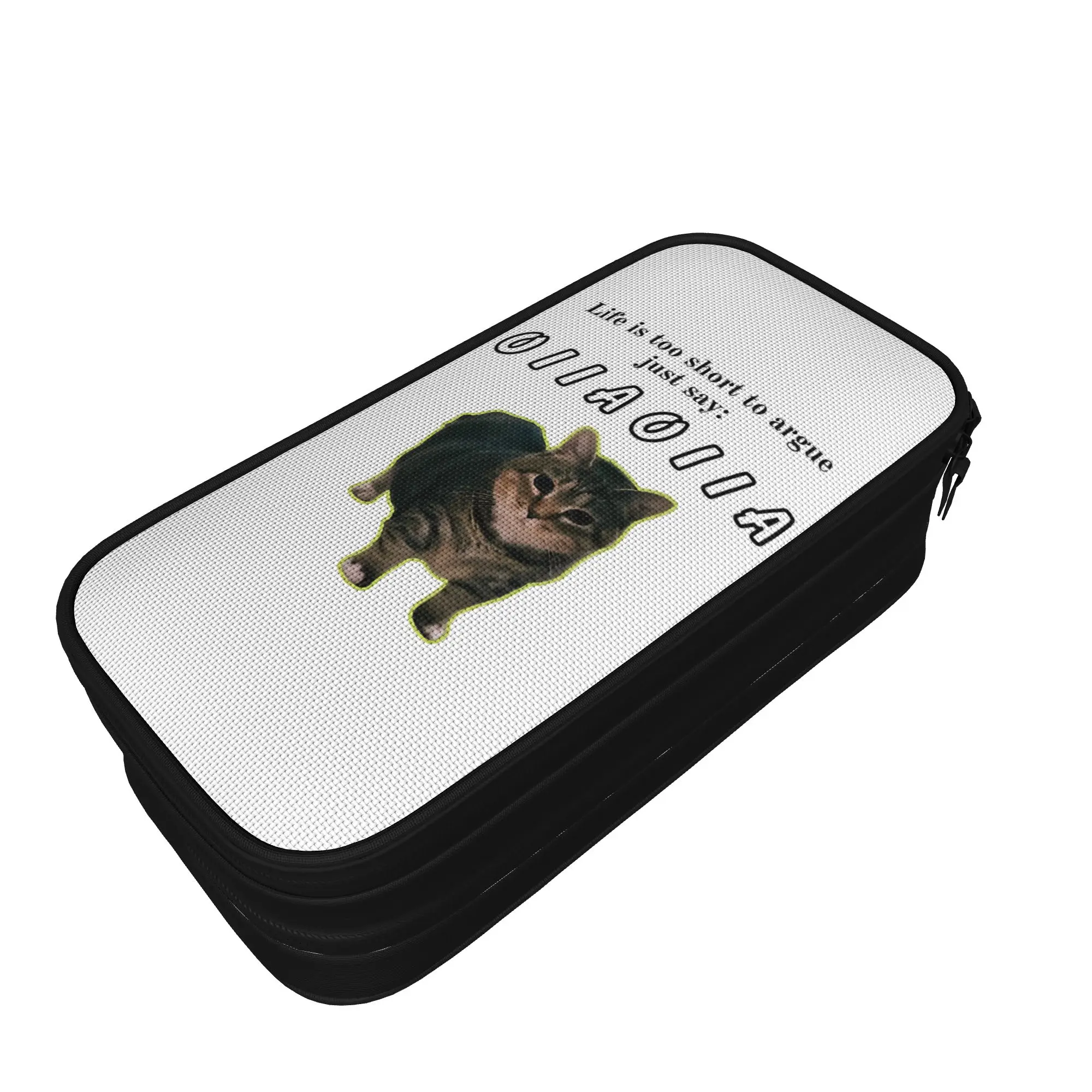 OIIAA OIIAA Funny Spinning Cat Meme Pencil Cases Lovely Humor Brainrot Pen Holder Bag Large Storage Zipper Pencilcase Stationery