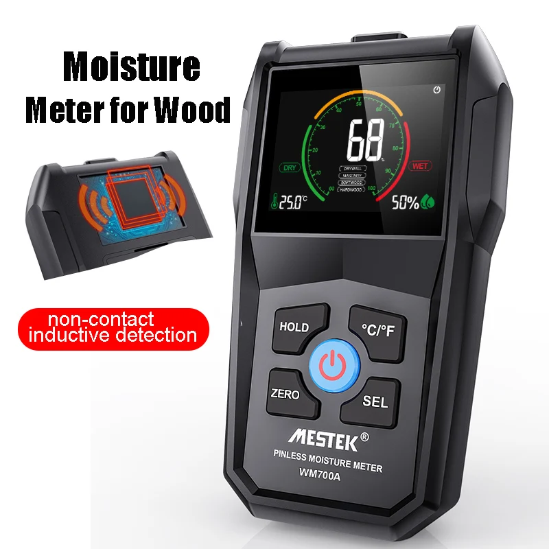 MESTEK Professional Color Screen Non-contact Wood Moisture Meter Environmental Humidity Temperature Detection Moisture Detector