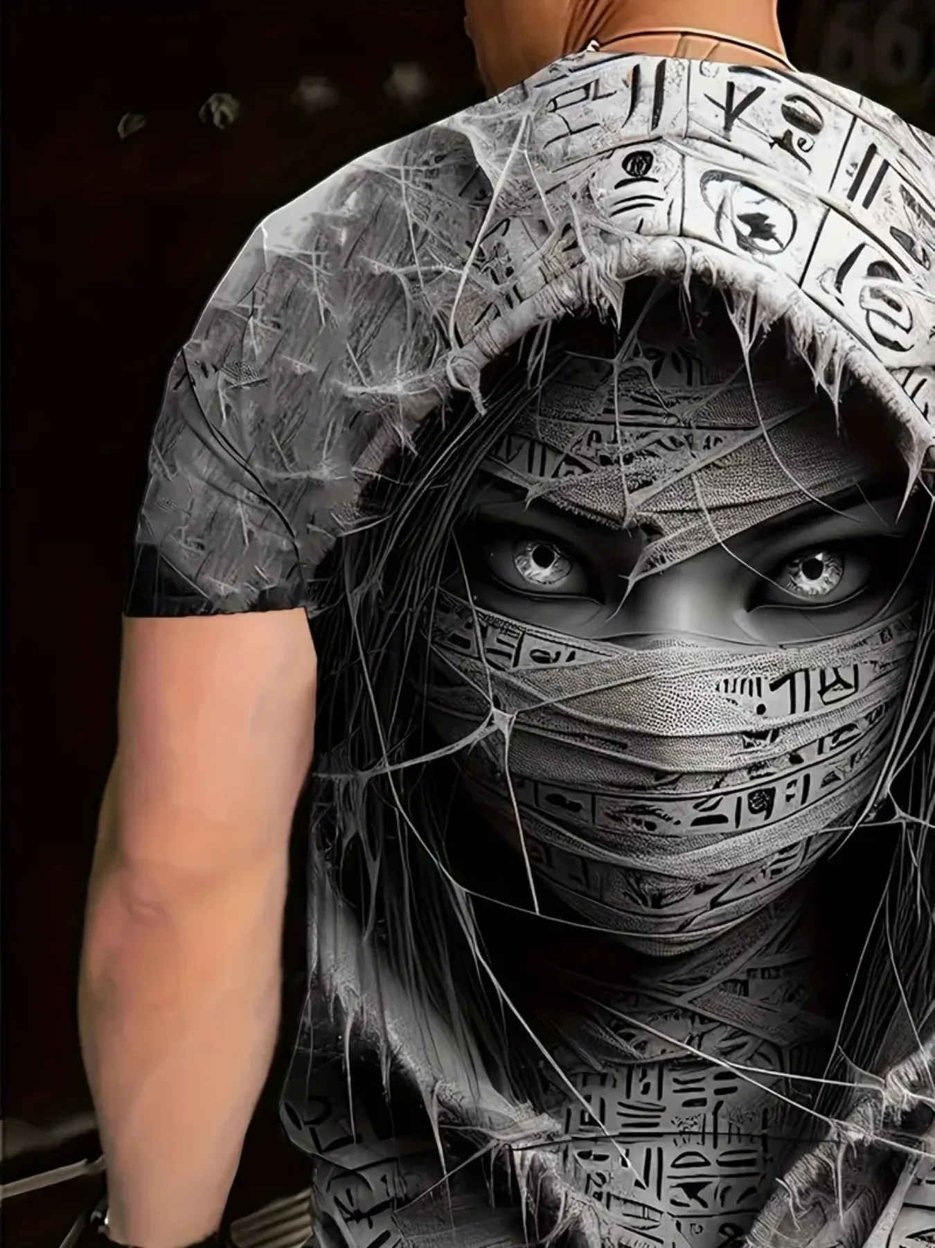 تي شيرت رجالي مطبوع عليه وجه المومياء المصرية تي شيرت رياضي للجري في صالة الألعاب الرياضية ملابس كاجوال عادية بأكمام قصيرة قميص كبير الحجم