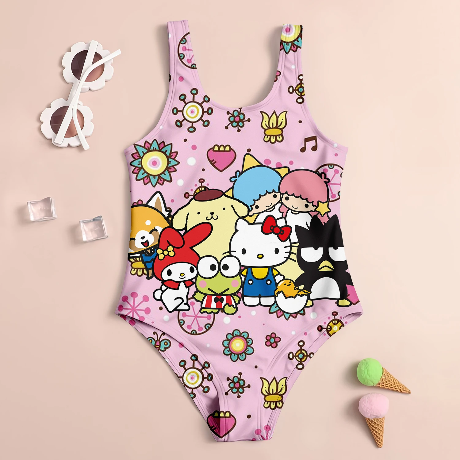 Baby Swimwear 2024 Summer Children\'s Swimsuit Girls Cute Large Size Sanrio Hello Kitty Beach Girls\' Swimsuit Kids Girl Infant