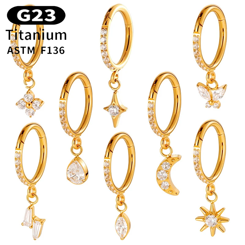 

1PC G23 Titanium 16G Piercing Cartilage Earrings Ear Clip Zircon Flower Pendant Rook Lobe Helix Conch Piercing Jewelry Wholesale