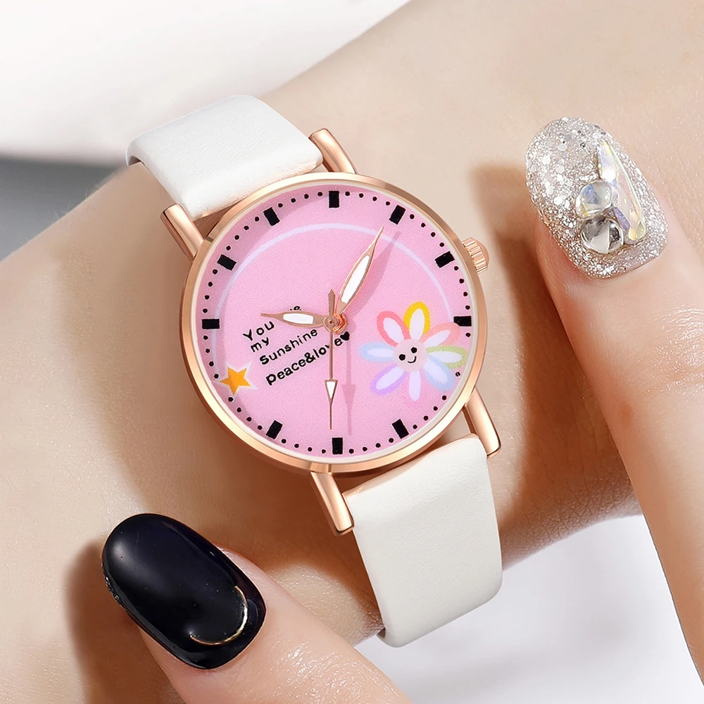 GAIETY Couple Simple Style Flower Element Dial Watch Casual Fashion Quartz Watch Is The Perfect Gift For Her