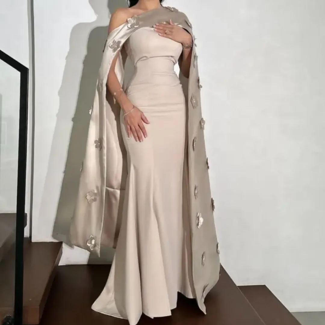 

Элегантные платья для выпускного вечера без рукавов с русалкой, атласные плиссированные цветы, вечерние платья длиной до пола, по индивидуальному заказу