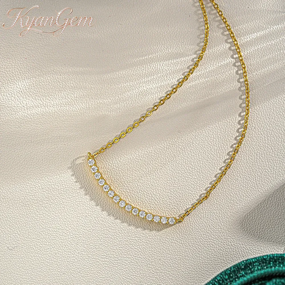 KyanGem 18K Gold 1-Carat Moissanite Pendant Necklace for Women Fashion Smile Necklace Luxury-Inspired Collarbone Chain