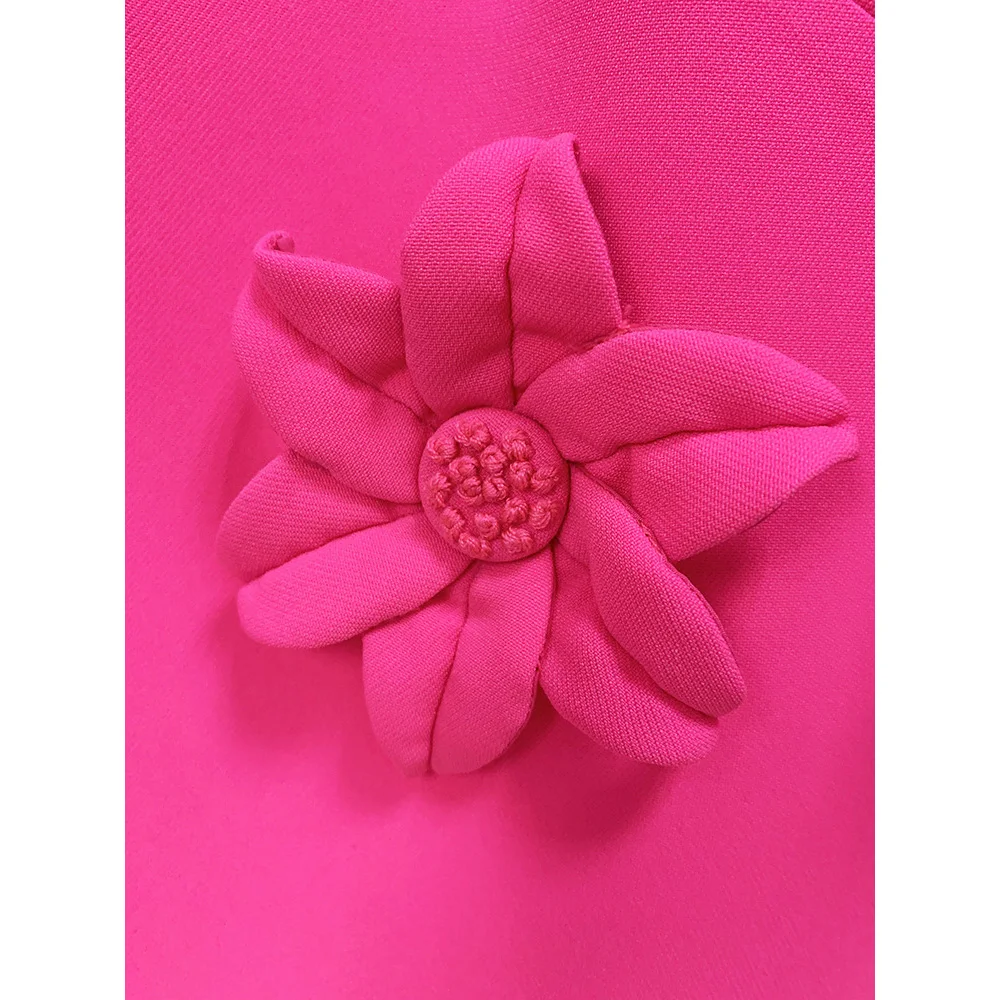 Imagem -05 - Vestido de Manga Curta com Zíper Traseiro Feminino Rosa Vermelha Solto Reto Florais 3d Alta Qualidade Verão