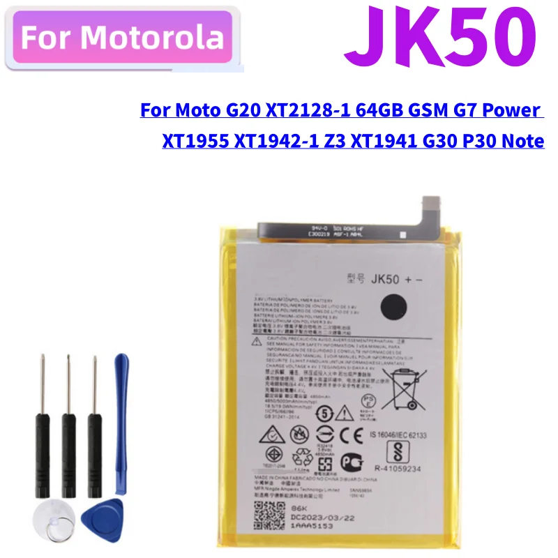 New JK50 Battery For Motorola Moto G20 XT2128-1 64GB GSM G7 Power XT1955 XT1942-1 Z3 XT1941 G30 P30 Note Phone Bateria 5000mAh