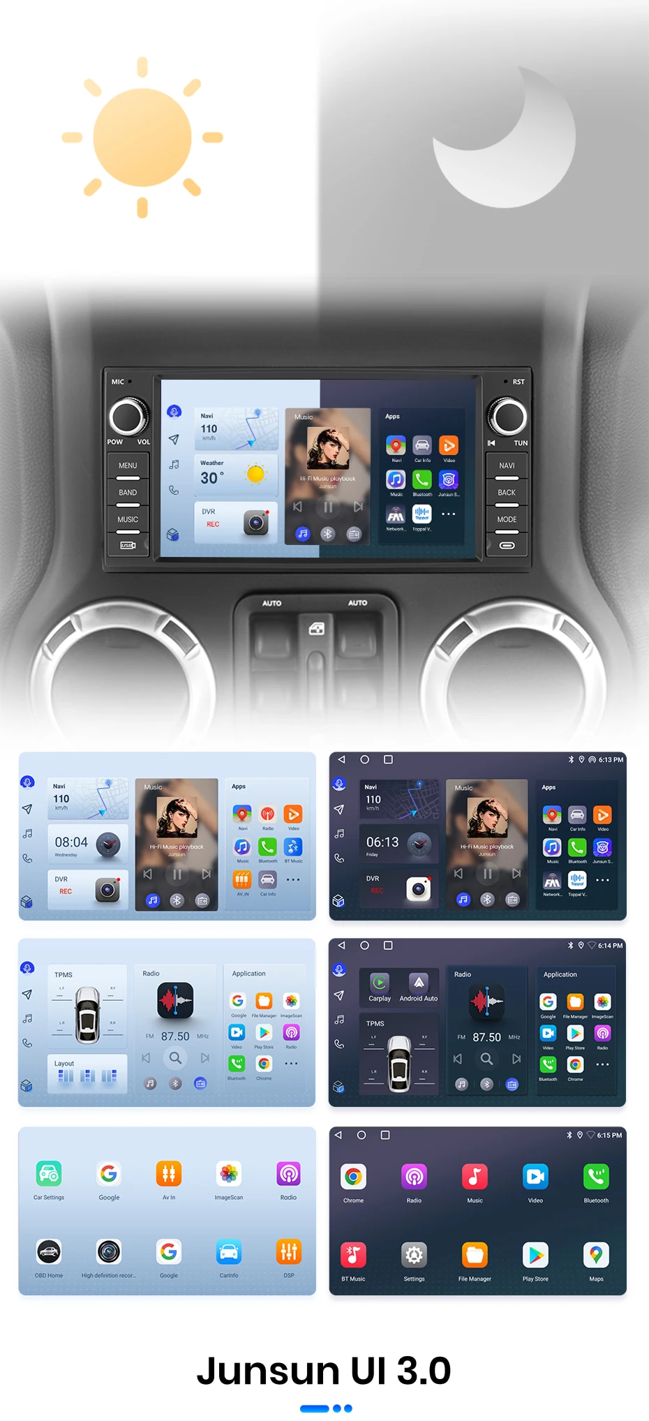 Junsun 7-Zoll CarPlay Android Auto Autoradio für Jeep Wrangler Dodge Grand Cherokee Chrysler 300C Patriot Command Caliber Challenger Multimedia Kabelloses Apple CarPlay Intelligentes System IPS Touchscreen Stereo-Videoplayer 2 Din Autoradio Haupteinheit – Detail 8