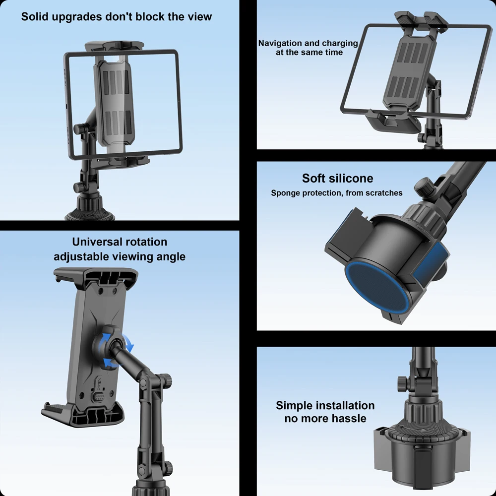 ที่วางแก้วในรถยนต์ขาตั้งแท็บเล็ตสําหรับ IPad 4-14", 360 °   ที่วางโทรศัพท์แบบหมุนได้ 270 °   Tilt, Ram Mount อุปกรณ์เสริมสําหรับรถยนต์ SUV งานหนัก