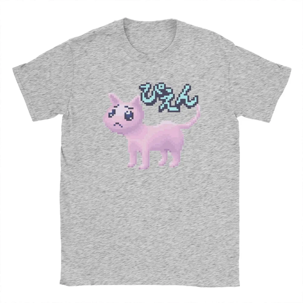 Y2K Pixel Sad Pink Cat Graphic T‑Shirt Japanese Vaporwave Aesthetic Printed Round Neck Short Sleeve Street Wear Tees for Unisex