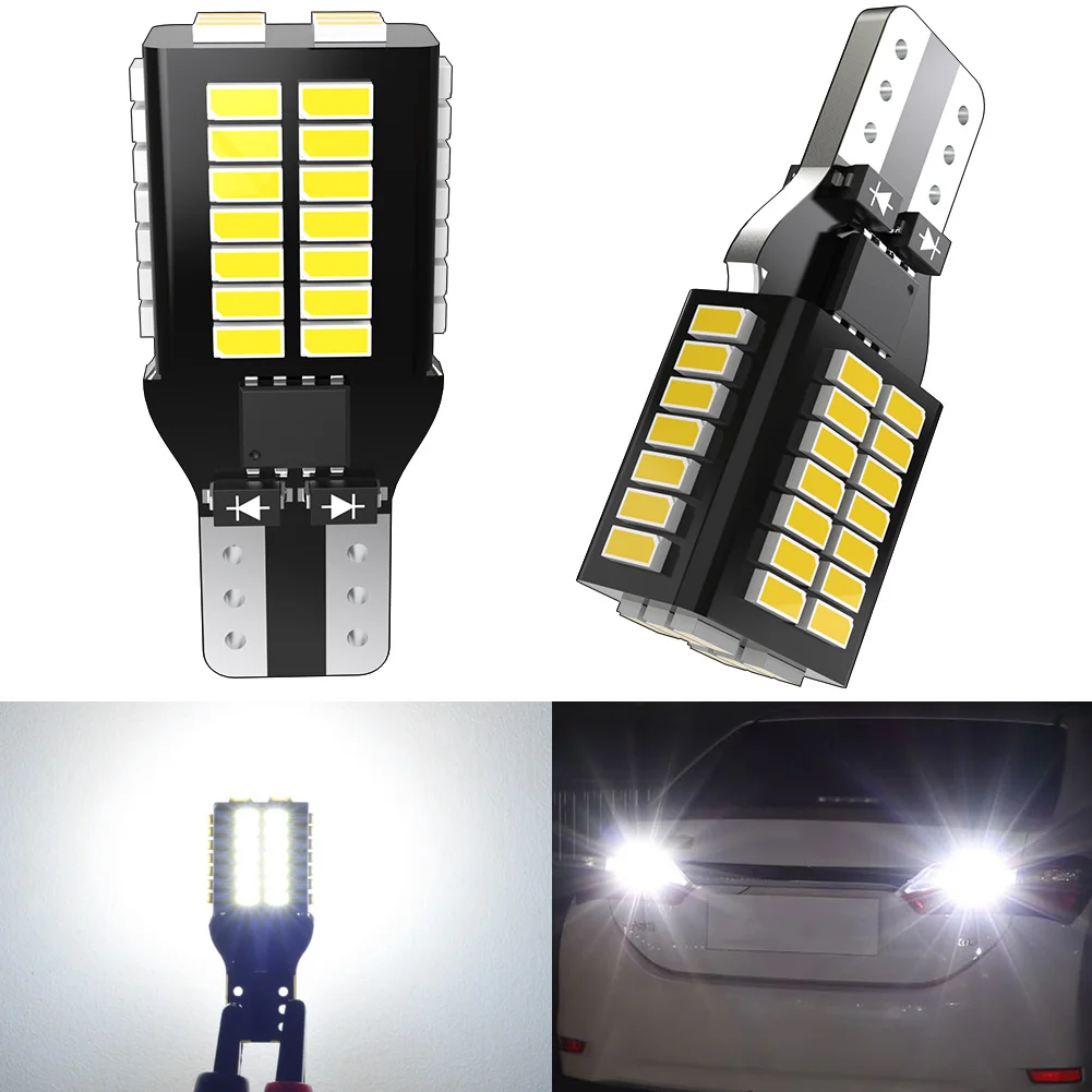 

2pcs New T15 906 W16W LED Backup Light Bulbs High Power 3014 48-SMD Chipsets 1200LM Error Free 912 921 Reverse Lights 6000K