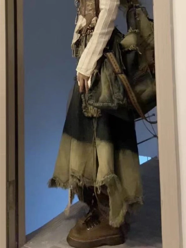 Inverno Vintage Denim gonna donna Patchwork irregolare coda di pesce Y2k gonne donna Casual coreano a vita alta retrò Jeans gonna 2024