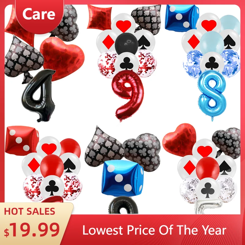 Casino Poker Spade Heart Club Diamond Dice Birthday Party Decoration Number Metallic Latex Balloon Baby Shower Photography Props